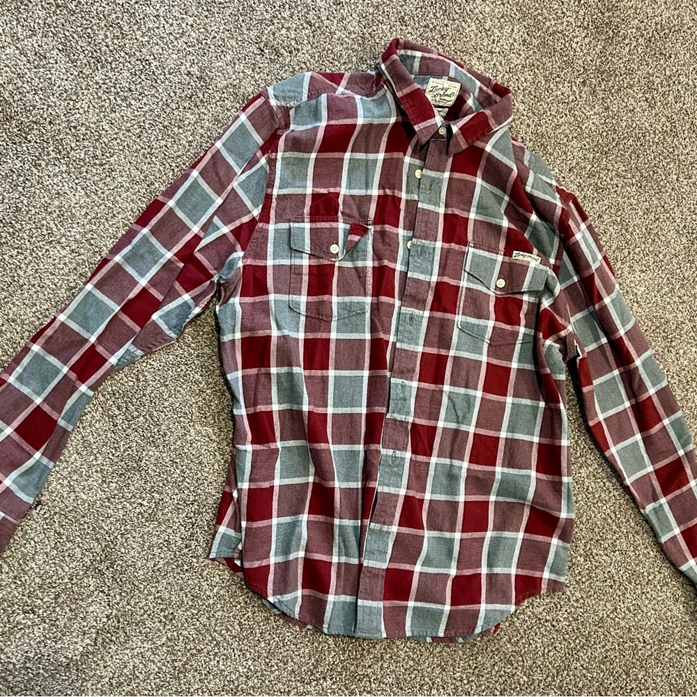 Lucky Brand Red and Gray Plaid Shirt